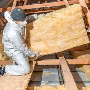 insulation of the roof and ceiling with glass wool.